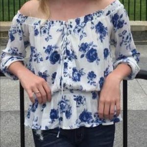Blue and White floral gimmicks top